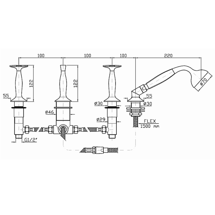 Zucchetti смеситель для ванны, на 4 отверстия, bellagio, хром арт. zb1481