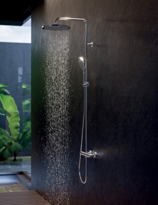 Bossini душевая колонна с однорычажным смесителем, верхним душем, ручным душем, держателем и шлангом, apice, никель арт. l10506.094