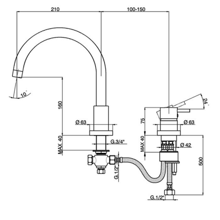 Cisal смеситель на борт ванны ln00125040 less new cisal, цвет: чёрный матовый
