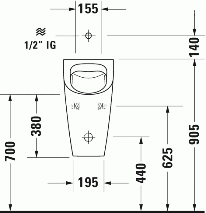 Duravit писсуар подвесной без "мушки", с креплением, без смывного края rimless, с подачей воды сверху, me by starck, 28153000001 цвет: белый