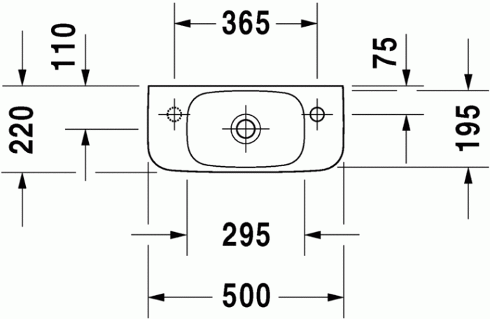 Duravit раковина подвtсная с отверстием под смеситель справа, без перелива, durastyle, 0713500008 цвет: белый
