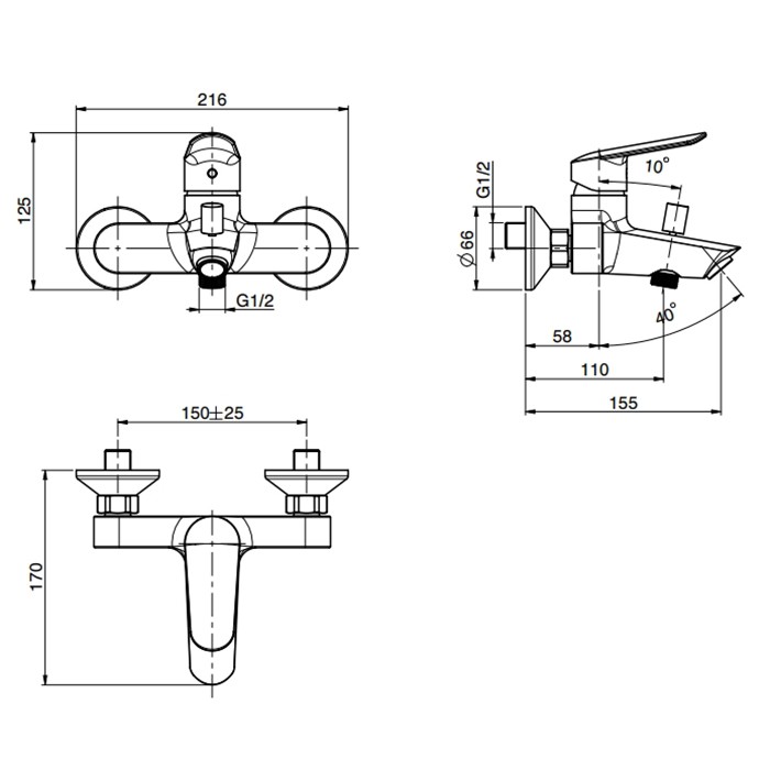 Fima Carlo Frattini смеситель для ванны, настенный, без душевого комплекта, spot, черный арт. f3004/1ns