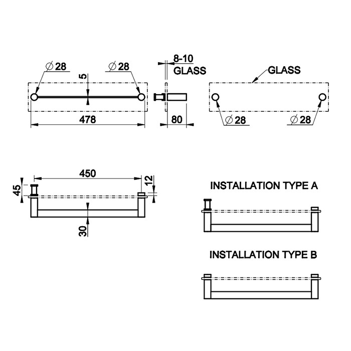 Gessi Полотенцедержатель для крепления на стекло, 45 см, 316, 54923#239 цвет: steel brushed