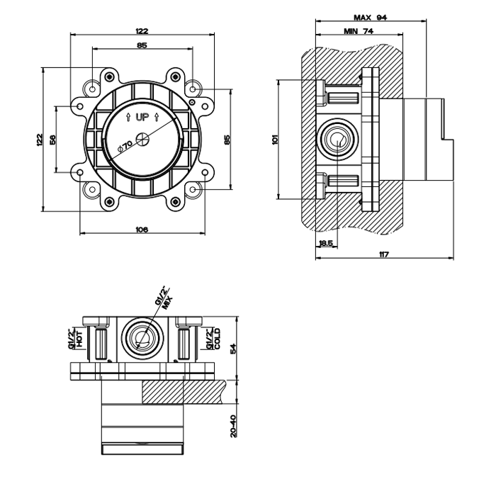 Gessi Внутренняя часть встраиваемого однорычажного смесителя, 46112#031 цвет: