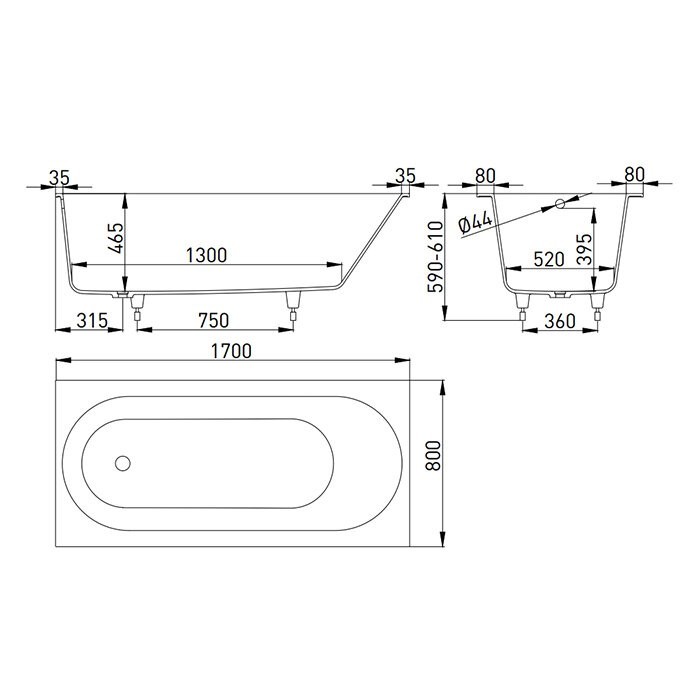 Salini ванна встраиваемая 170x80, ornella, 102314mrf цвет: матовый белый