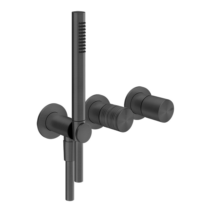 Gessi Смеситель для душа, настенный, с переключателем на 2 положения, с ручным душем, Habito Trame, 70338#706 цвет: black metal pvd