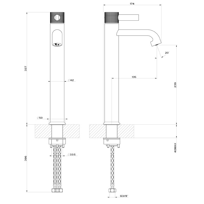 Gessi Смеситель для раковины, однорычажный, без донного клапана, Inciso, 58004#299 цвет: black xl