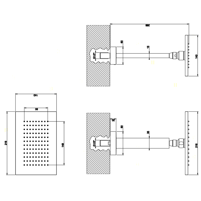 Gessi Верхний душ для потолочного крепления 216x140мм, высота 270мм, Rettangolo, 20151#031 цвет: хром