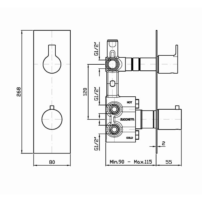 Zucchetti встроенный 1/2” термостатический смеситель для душа, с запорным клапаном, on, хром арт. zon659 r97820