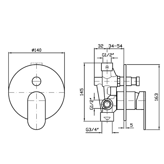 Zucchetti смеситель для душа, встраиваемый,с переключателем, внешняя часть, octo, brushed metal black арт. zoc127.c51