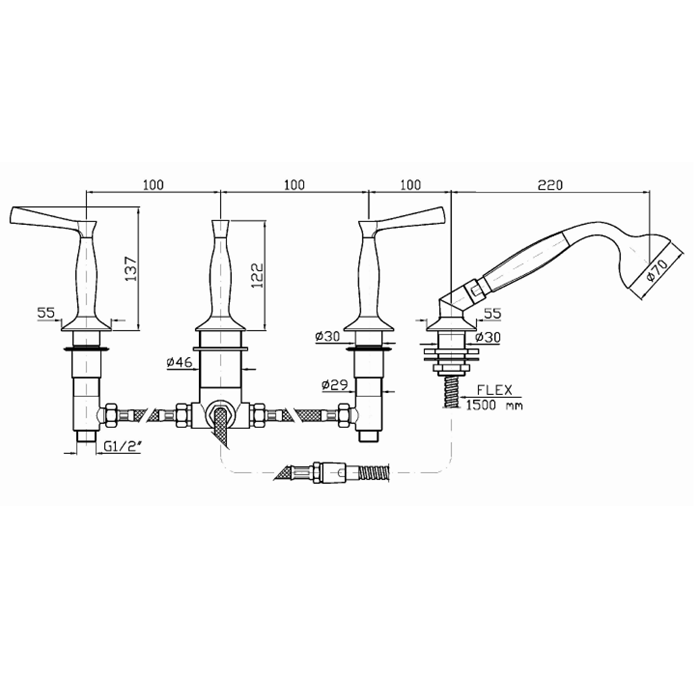 Zucchetti смеситель на 4 отверстия, для ванны, bellagio, хром арт. zb2481