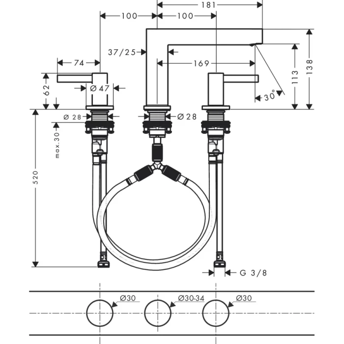 Hansgrohe смеситель для раковины с донным клапаном, Finoris, хром арт. 76033000