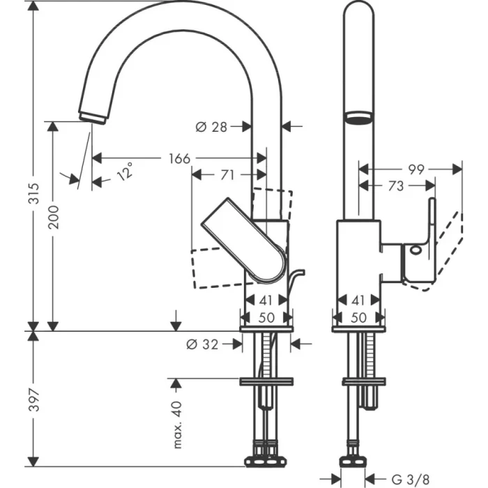 Hansgrohe смеситель для раковины с донным клапаном, Vernis Shape, хром арт. 71564000