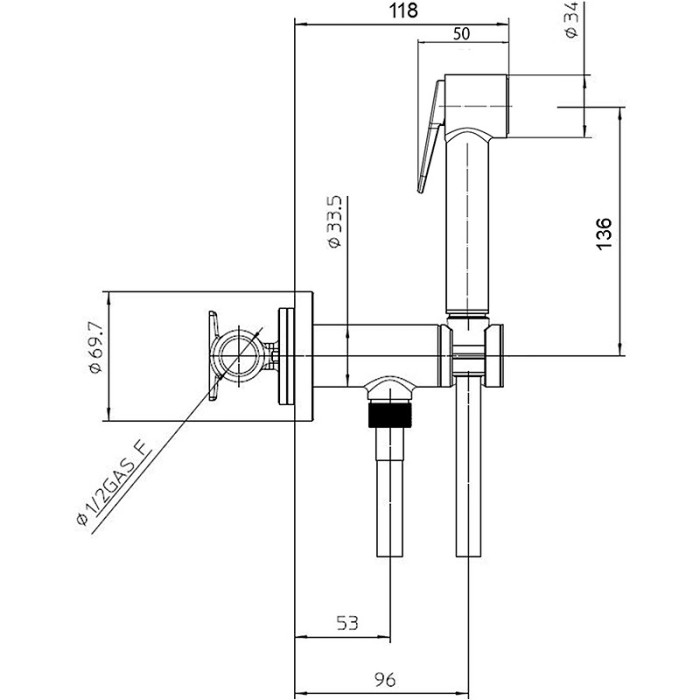 Bossini комплект гигиенический с прогрессивным смесителем с лейкой и шлангом, paloma brass, хром арт. e37007b.030