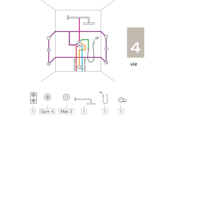 Bossini внешняя часть однорычажного встраиваемого смесителя на 2-5 выходов, gillo, никель арт. z00738.094