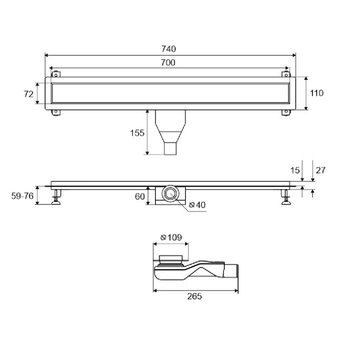 Душевой трап gold 70 см. Под облицовку плиткой, Excellent Stilio, золото арт. INEX.1515.700.P.GL