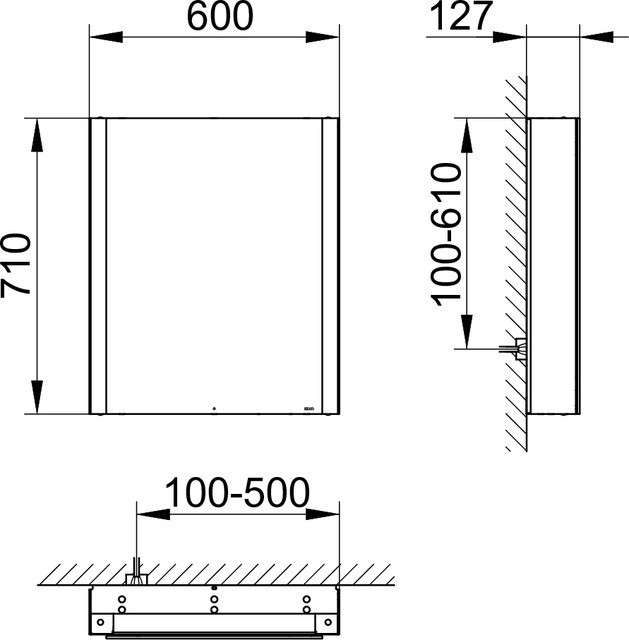 Keuco правый шкаф с подсветкой для настенного монтажа 127 мм х 600 мм х 710 мм, с 1 поворотной дверцей, somaris, белый матовый арт. 14501 511100