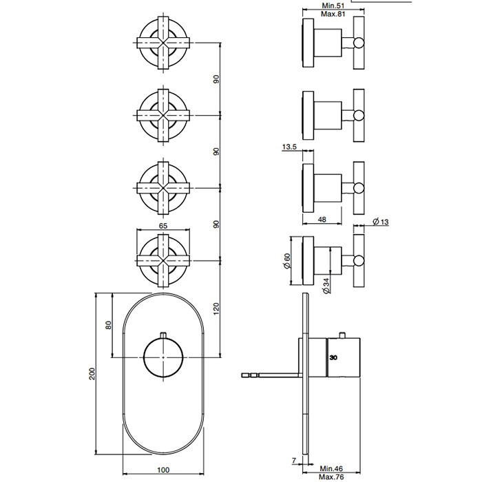 Fima Carlo Frattini смеситель для душа, встраиваемый, термостатический, с переключателем на 4 выхода, maxima, черный арт. f5333x4ns