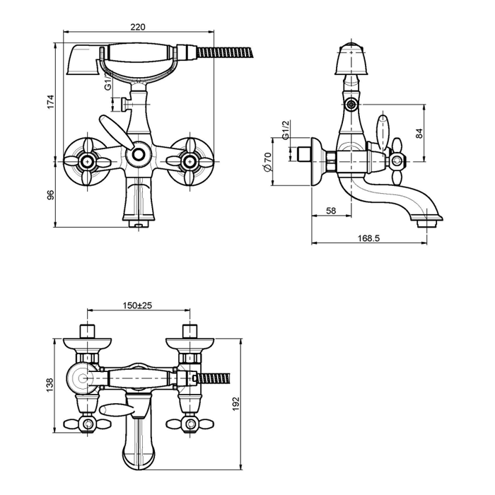 Fima Carlo Frattini смеситель на ванну, в комплекте: шланг, ручной душ, olivia, бронза арт. f5004br