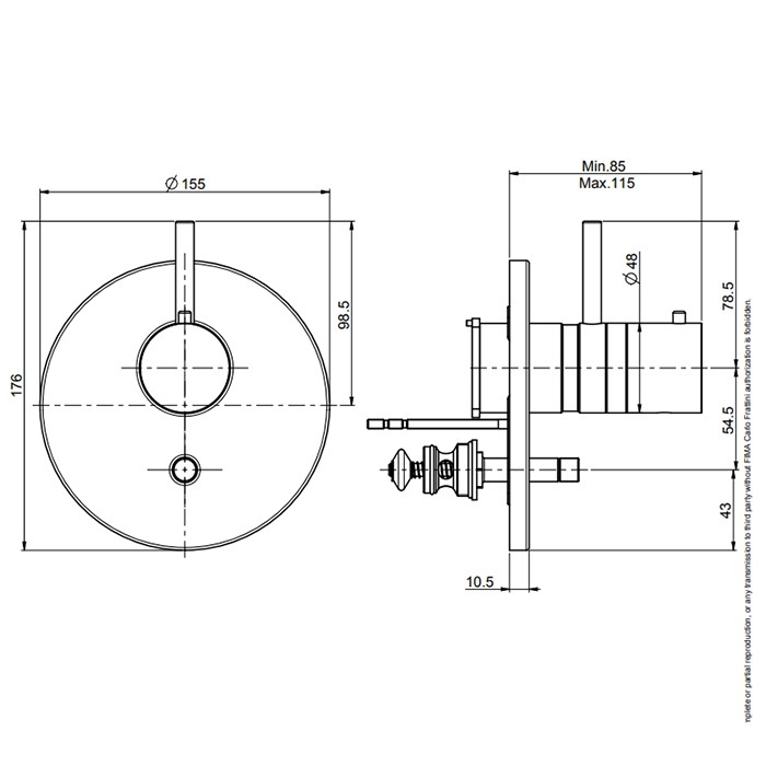 Fima Carlo Frattini смеситель для душа, встраиваемый, на 2 источника, без внутр. части, fimatherm, черный арт. f4039x2ns