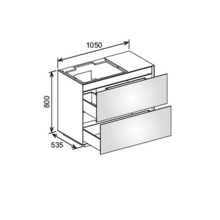 Keuco напольная тумба под умывальник, 1050х 800х535 мм отверстие слева 2 ящика фасад и, edition lignatur, арт. 33341 800113