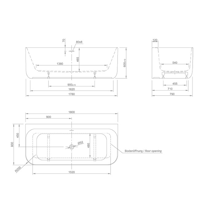Knief ванна 180х80х60см., пристенная, круглый перелив, Tidy, 0100-242 0100-091-06 цвет: белый