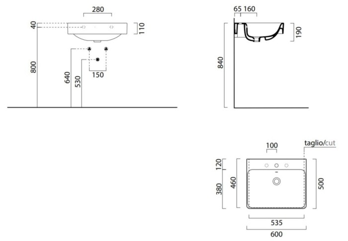 GSI Подвесная раковина 60х50х19 см, с переливом, санфарфор, с отв. под смеситель, Sand - 9031111