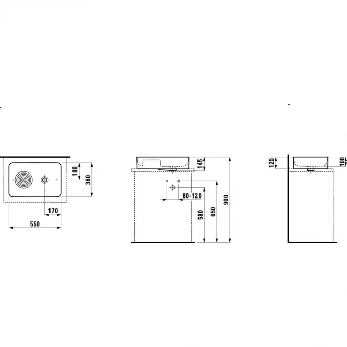 LAUFEN раковина-чаша с полочкой 550х360x125, без отверстий, Val - 8.1228.2.000.112.1