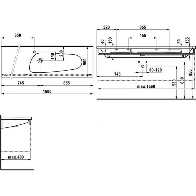 LAUFEN полотенцедержатель 1560, для раковины 1480.8, PALOMBA - 3.8180.3.004.000.1