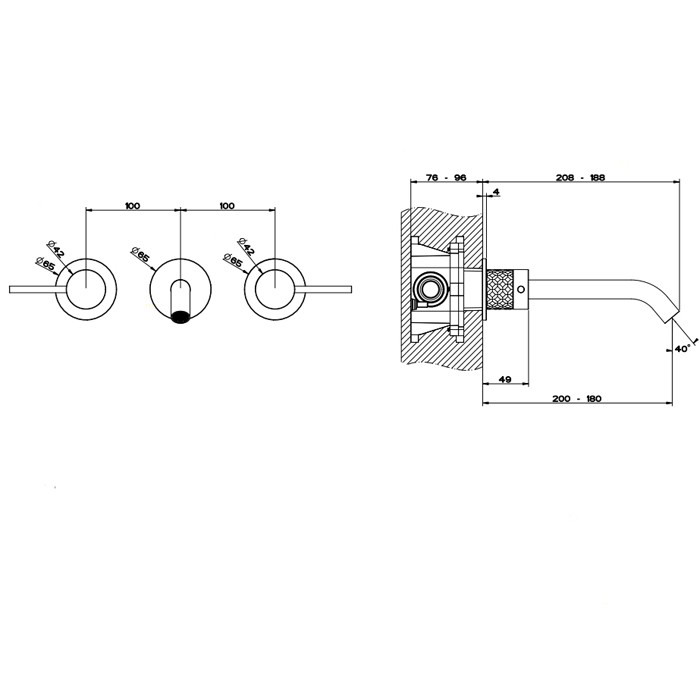 Gessi Встраиваемый смеситель для раковины на 3 отверстия с изливом, без донного клапана, Intreccio, 54194#239 цвет: шлифованная сталь