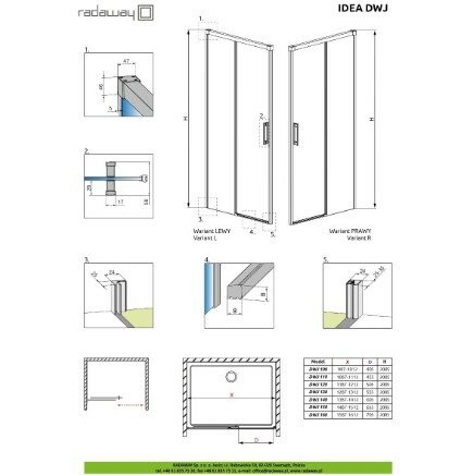 Radaway душевая дверь раздвижная dwj gold 110l, цвет: золото глянцевое, Idea - 387015-09-01L