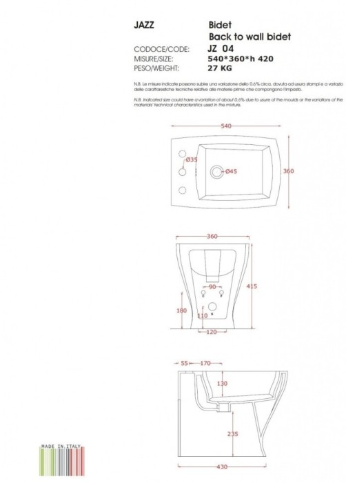 ArtCeram биде (напольное), jzb002 05 00 jazz цвет: белый матовый