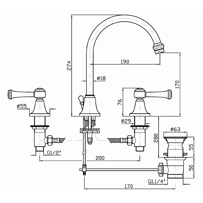 Zucchetti cмеситель на 3 отверстия, agora classic, хром арт. zal406
