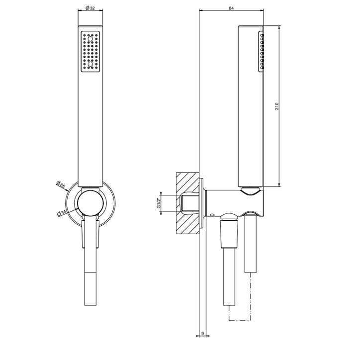 Gessi Душевой комплект, вывод, держатель, шланг 1,50 м и душевая лейка, Inciso, 58123#087 цвет: gold brushed ccp