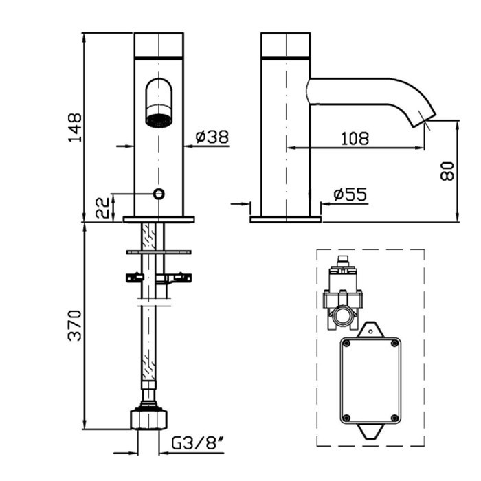 Zucchetti смеситель для раковины, на 1 отв., электронный, питание от батареек, с механическим смешиванием воды, electronic, brushed total black pvd арт. zhe727.xp81