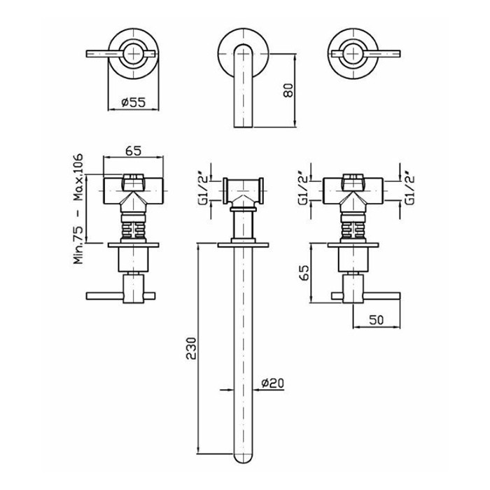 Zucchetti смеситель для раковины, встраиваемый, излив: 23см., ручка: рычаг, helm, brushed total black pvd арт. zhl761.xp81