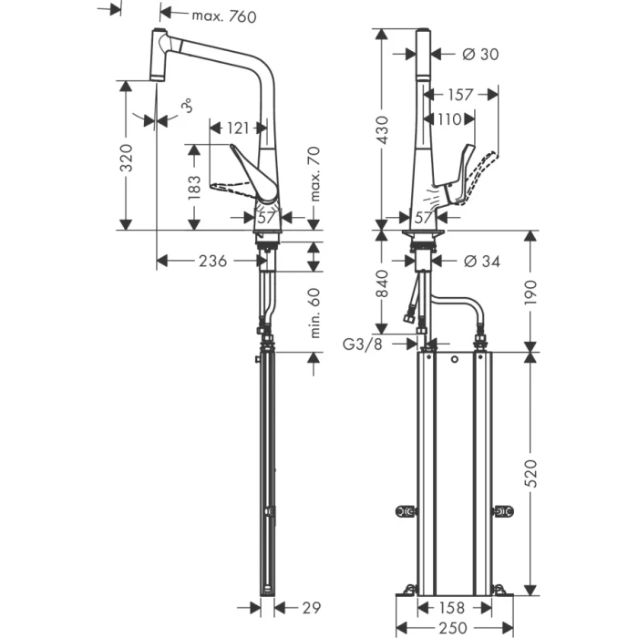 Hansgrohe смеситель для кухни, Metris M71, хром арт. 73801000