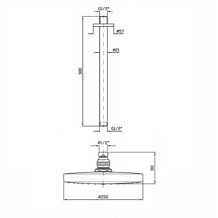 Zucchetti верхний душ d20см, на потолок, 30см, wind, хром арт. z93024