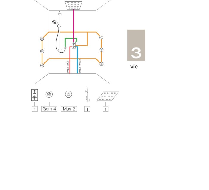 Bossini внешняя часть однорычажного встраиваемого смесителя на 2-5 выходов, gillo, арт. z00738.073