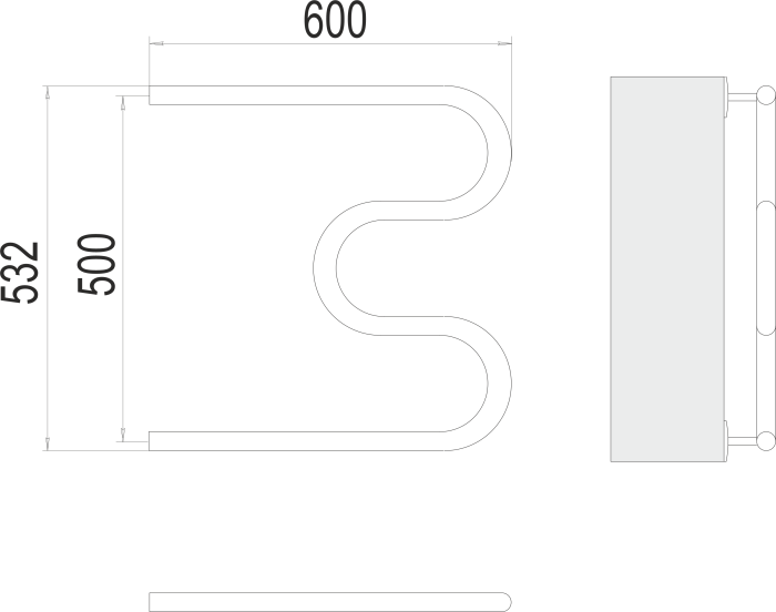 Terminus водяной полотенцесушитель м-обр aisi 32х2 500х600, эконом арт. 4620768881169