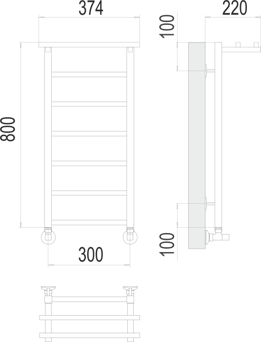Terminus водяной полотенцесушитель контур с/п п7 300х800, стандарт арт. 4670078529695