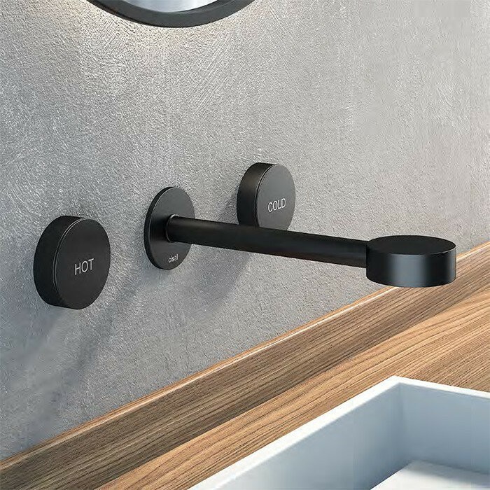 Cisal смеситель для раковины на 3 отверстия из стены, излив 185-200 мм sm01351040 slim, цвет: черный