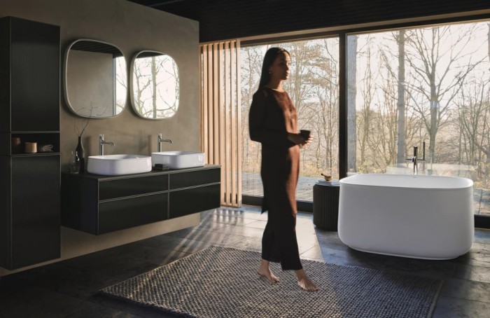 Duravit шкаф-пенал высокий 2 дверцы 360 мм х 400 мм х 1900 мм, zencha, ze1353l63830000 цвет: чёрное стекло/серо-коричневый суперматовый