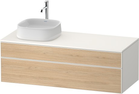 Duravit тумба подвесная с вырезом под раковину слева 550 мм х 1300 мм х 442 мм, zencha, ze4822l30840000 цвет: натуральный дуб/белый суперматовый