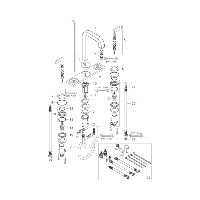 AXOR смеситель для раковины, с рычаговыми рукоятками, Citterio, шлифованная медь арт. 39136950