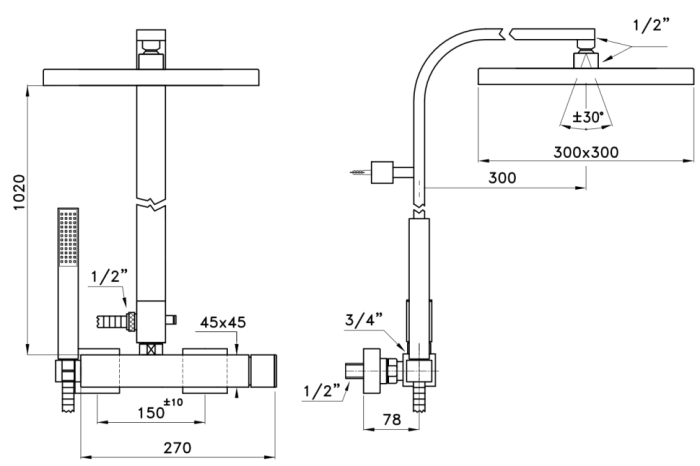 Stella душевая стойка, bamboo quadro, хром арт. bq02422cr00