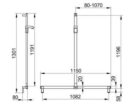 Keuco поручень вдоль стены и штанга для душа 1150 мм, axess, хром арт. 35014 011213