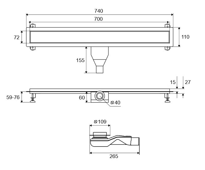 Душевой трап gold 70 см. Решетка декоративная, Excellent Stilio, золото арт. INEX.1515.700.R.GL