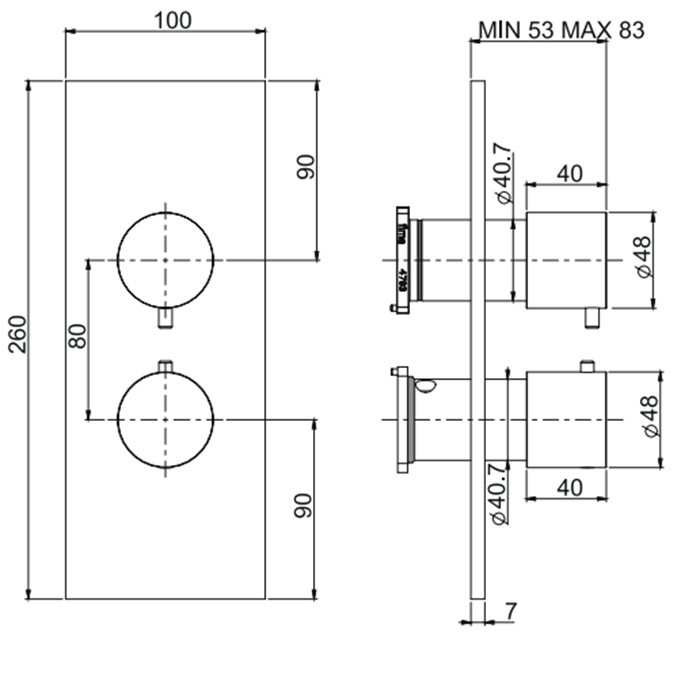 Fima Carlo Frattini смеситель для душа встроенный, термостатический, с переключателем на 2/3 источника, spillo steel, сталь арт. f3079x7inox f4000