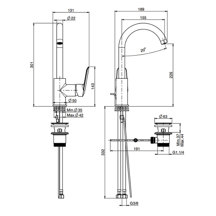 Fima Carlo Frattini смеситель для раковины, на 1 отв., с донным клапаном, spot, черный арт. f3011ns.es